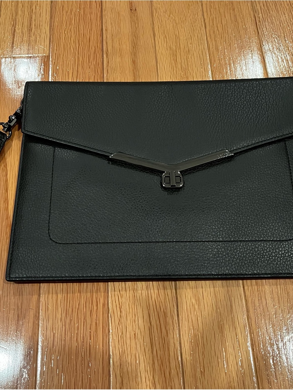 Botkier Black Leather Envelope Clutch with Silver Hardware
